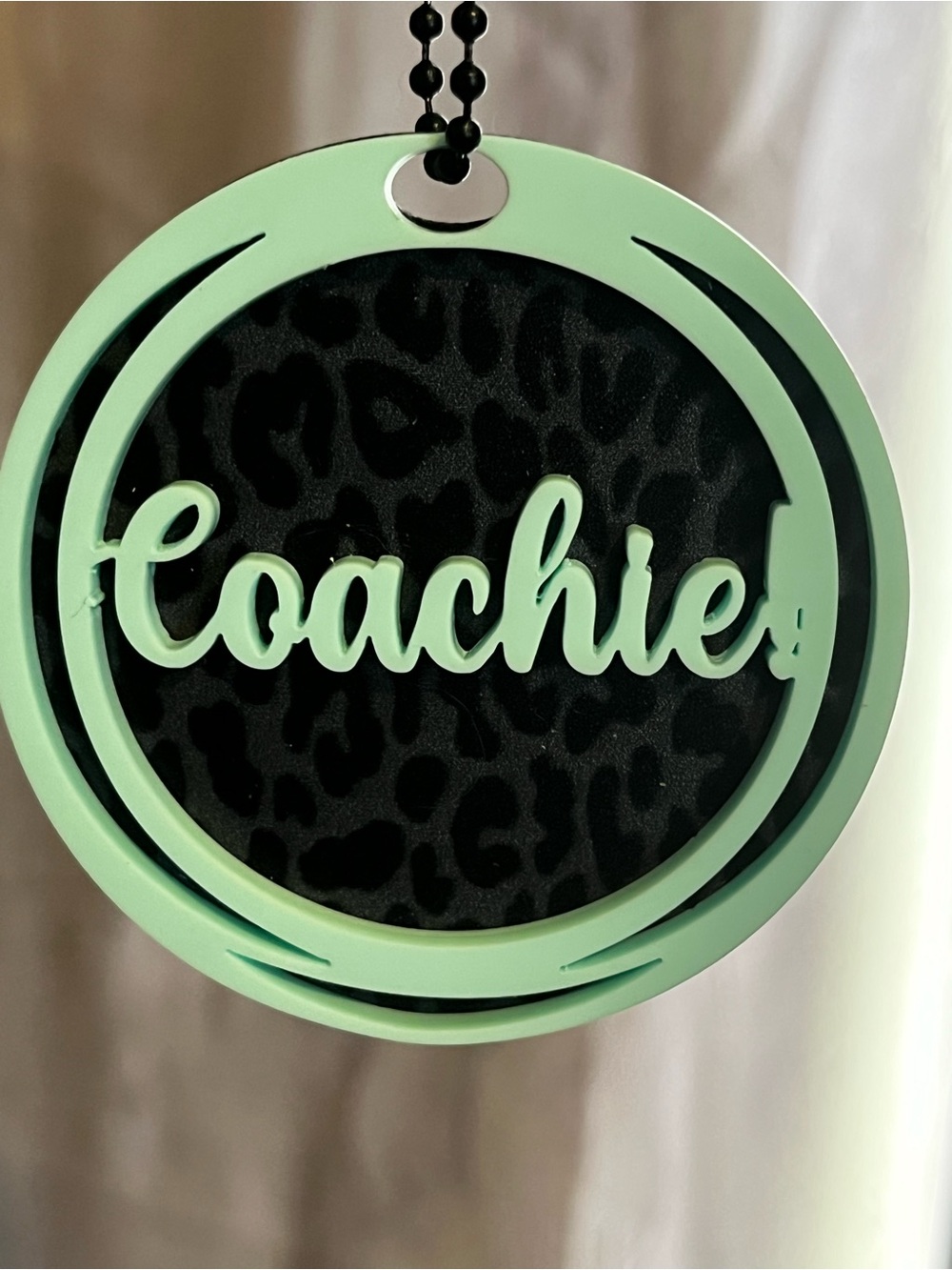 Custom Charm in Mint Green on Black Leopard